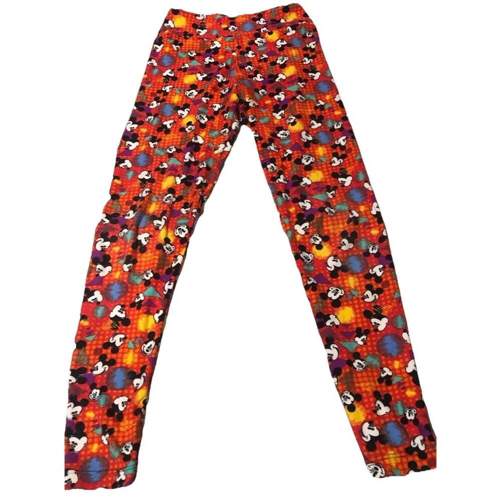 LuLaRoe Disney Mickey Mouse Red Geometric Leggings Size TWEEN